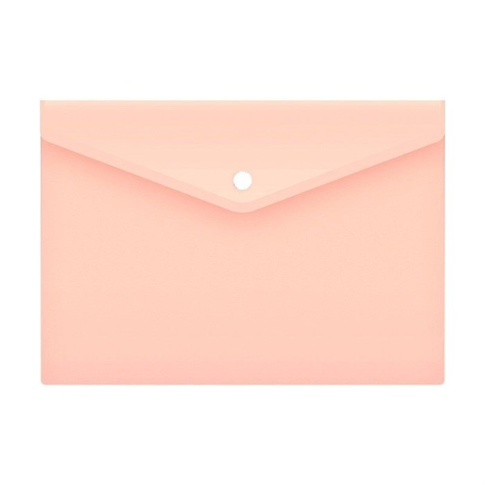 Папка-конверт с кнопкой,  А4, прозрачная, персик , 0,15 мм