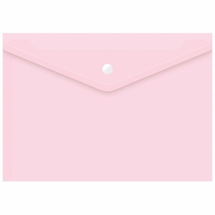 Папка-конверт с кнопкой,  А4, , прозрачная, розовая, 0,15 мм