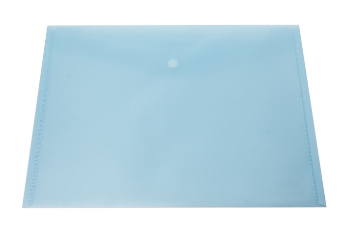 Папка-конверт с кнопкой,  А4, , прозрачная, голубая, 0,15 мм