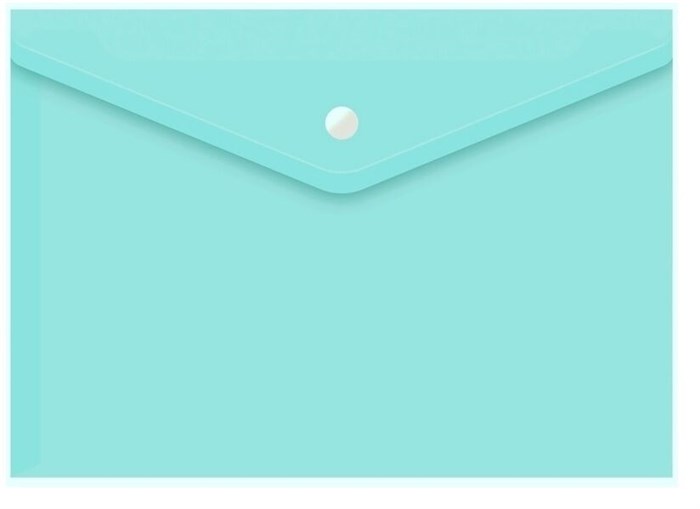 Папка-конверт с кнопкой,  А4, , прозрачная, бирюзовая, 0,15 мм