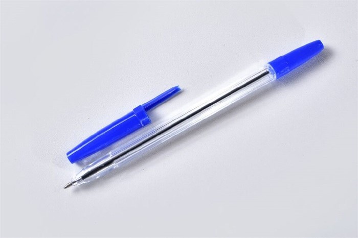Ручка шариковая  синяя корпус прозрачный узел 1 мм